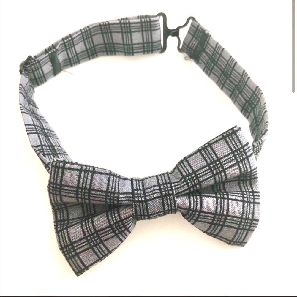 Gray Plaid Kids Premade Bow Tie baby